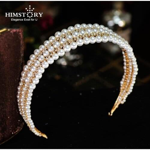 HIMSTORY Princess Wedding Bridal Bridesmaid Tiara Crown Headband Girls Multi-layer Pearl Rhinestone Jewelry hair Accessories