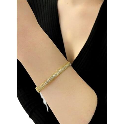 Three Rows of Tamtur Zircon Stone Gold Color 925 Sterling Silver Bracelet
