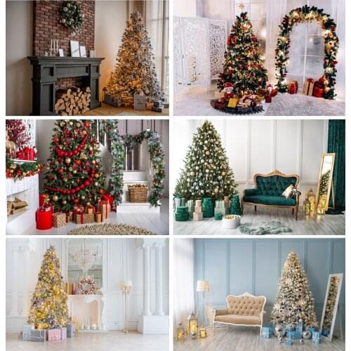 Vinyl Custom Fireplace Christmas Tree Photography Background Child Baby Portrait Backdrops For Photo Studio Props 21523DYH-05