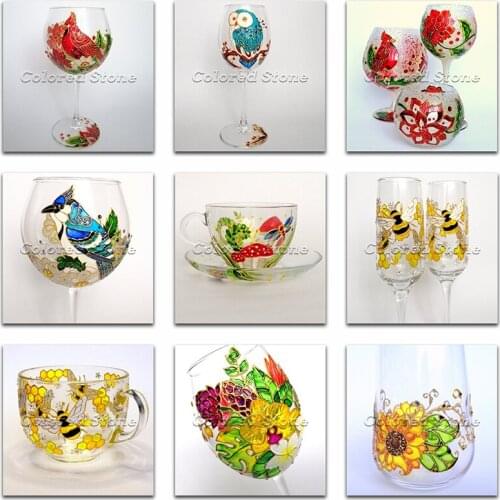 5D Full Square Diamond painting embroidery Cross stitch glass cup bird owl bee flower 3D DIY Round Drill Drawing mosaic L073