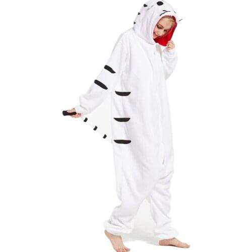 Adults Polar Fleece White Tiger Animal Kigurumi Womens Mens Onesies Pajamas Cosplay Costume for Halloween and Carnival Party