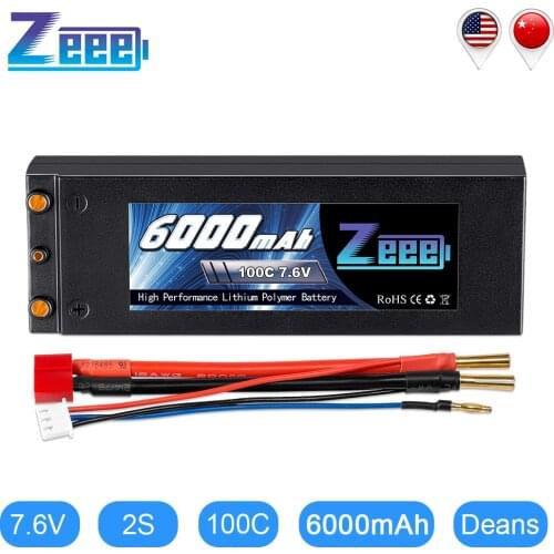 Zeee Lipo Battery 7.6V 6000mAh 100C RC Lipo Battery with 4mm Bullet Deans Plug Boat Battery Charger for RC Car Truck Truggy