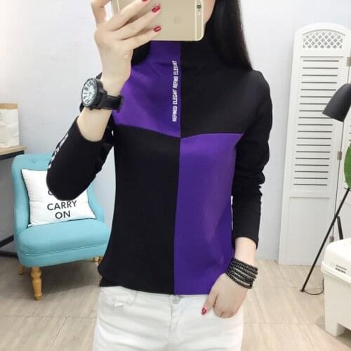 2021 Fall Winter High Quality Turtleneck T-shirts Women Plus Size Casual Cotton Patchwork Tee Shirts Female Loose Tops Harajuku