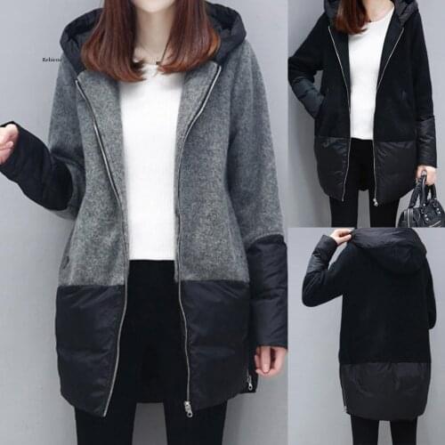 Woman Parkas Winter Jacket Women Long Sleeve Coat Outwear Patchwork Hoodie Winter Tops Manteau Femme
