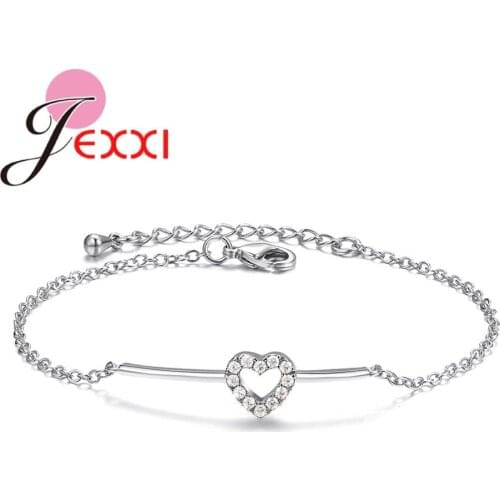 Hot Sale Romantic Love Heart Women Fashion Bracelets 925 Sterling Silver Transparent Cubic Zircon High Quality Jewelry for Lady