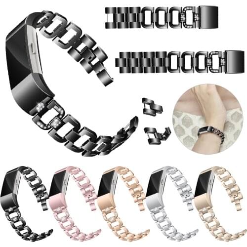 Women Fashion D-shaped Strap Stainless Steel Watch Band For Fitbit Charge 2 Replacement Watch Accessories Leisure Crystal Strap