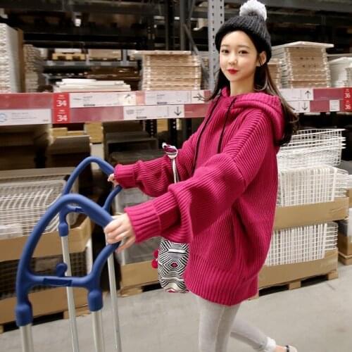 Womens Hooded Knitted Sweater Winter Warm Baggy Pullover Jumper Tops Winter Warm Comfortable Simple Solid Colors Are Versatile