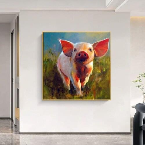 Animals art Hand Painted Funny Canvas Oil Painting Babe Pig Poster Small Baby Pig Wall Picture Home Decorative Wall Art Gift
