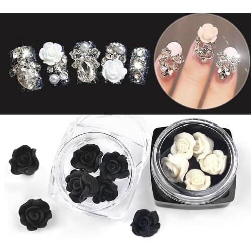 New 1pcs Soft Clay Flowers Nail Art Decoration with Designs Black White Pattern Nail Charm Gel Polish Manicure Accessories Tools