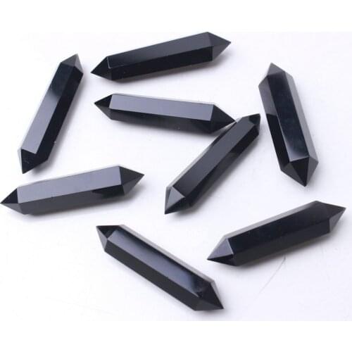 1PC Natural Clear Obsidian Double Pointed Crystal Column Quartz Wand Healing
