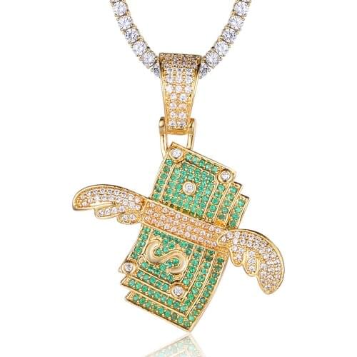 100% Micro Zircon Hip Hop Dazzling Dollar Bills Pendant Necklace For Men Jewelry Iced Out Necklaces Party Dropshipping Gift