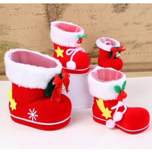 12 pcs 4 Sizes Christmas Candy Boots Santa Claus Flocking Boots Stockings Decorative Candy Gift Box Home Decoration Supplies