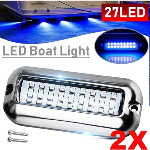 2/1PCS Stainless Steel 27LED Marine Boat Transom Lights Waterproof Underwater Pontoon Lamp