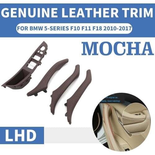 4PCS Genuine Leather Left Hand Drive LHD For BMW 5 series F10 F11 F18 Mocha Car Interior Door Handle Inner Panel Pull Trim Cover