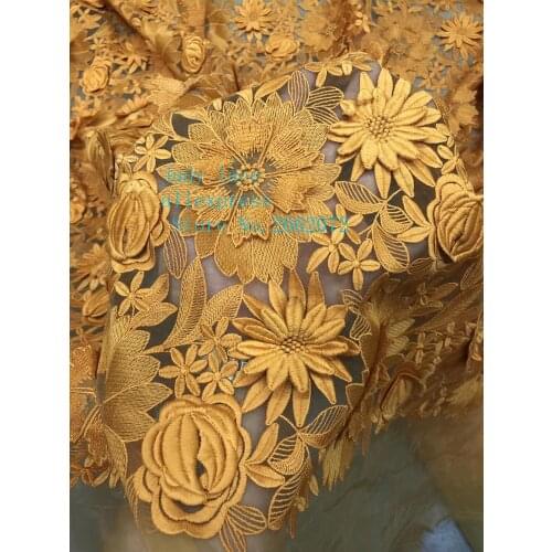 5yards/bagYellow hollow flowers water-soluble polyester silk new fashion fabrics used for wedding dress fashion stage ZX28