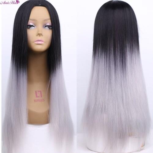 Amir Long Stright hair wig Ombre Blonde Mixed Natural Straight Synthetic Cosplay Wig Dark Root Natural straight Wigs