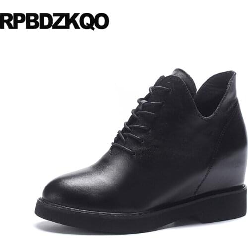 Booties Short Fashion Women Ankle Boots Medium Heel Platform Autumn Black Winter Lace Up 2017 Round Toe Shoes Ladies Female New