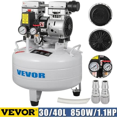 VEVOR 30L 40L Ultra Quiet Oil-Free Air Compressor Tank 850W Silent Air Compressor For Garage Workshop Clinic Home Repair White