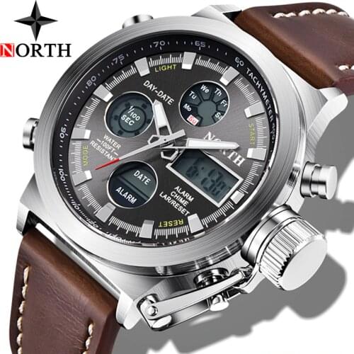 NORTH Men Watch Fashion Leather Top Brand Luxury Mens Watches LED Electronic Quartz Watch Men Casual Military Sport Clock 6022