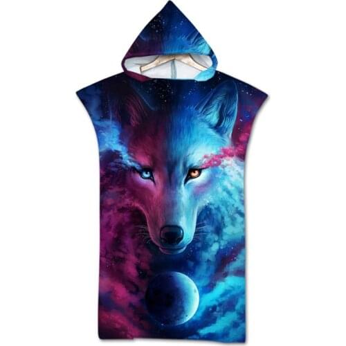 Kids hooded beach towel wolf print wearable bath towel adult towel sports travel microfiber beach towel Shawls designers towel
