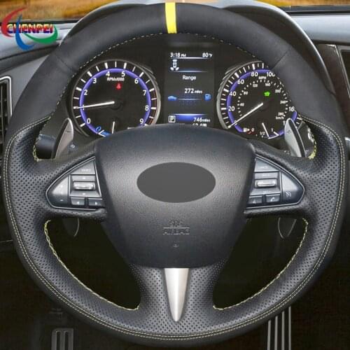 DIY Non-slip Black Leather Suede Car Steering Wheel Cover For Infiniti Q50 Q50L 13-17 QX50 15-17 Car Interior Accessories