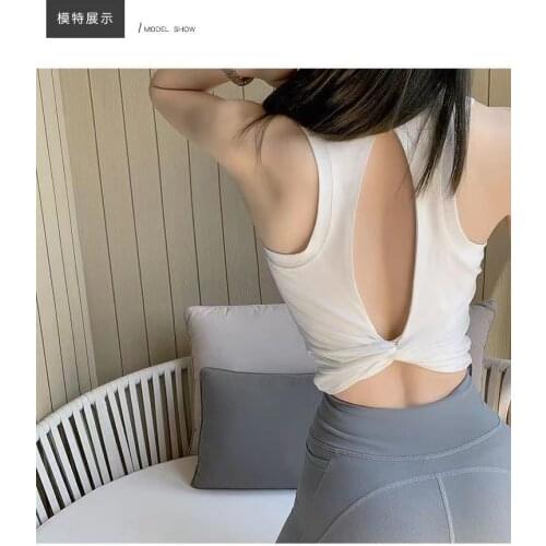 Womens beauty back twisted bottoming shirt sports fitness sleeveless bottoming shirt yoga vest without chest pad