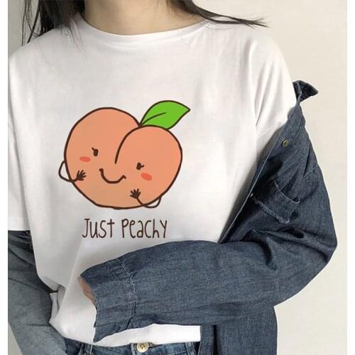 T Shirt Women Short Sleeve Casual Round Neck Tees Loose Juice Printings Lady White Tops 2021 New Cute Fashion Female Tee