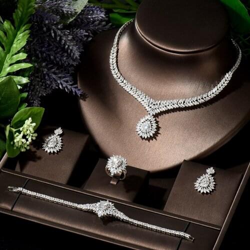 HIBRIDE Big Water Drop AAA Cubic Zircon Necklace Earring Bridal Jewelry Sets Women Wedding Party Costume Jewellery Bijoux N-145