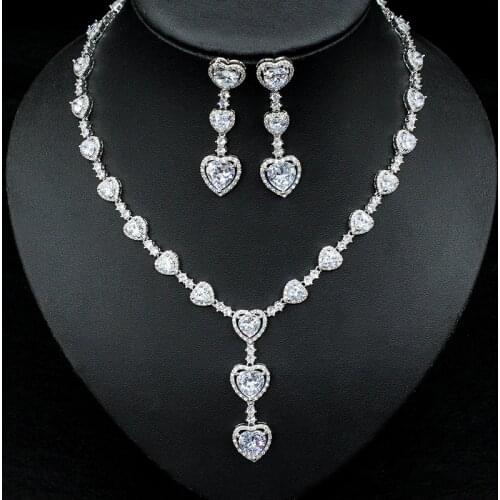 HIBRIDE Luxury Heart Love CZ Jewelry Sets For Women Wedding Necklace Earring Set Cubic Zircon Dubai Bridal jewelry Bijoux N-814
