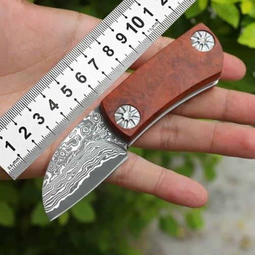 Creative Mini Tools Damascus Blade Folding Knife Wood Handle Outdoor Rescue Jungle Knife Military Pocket Knife EDC Small Knife