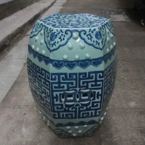 Jingdezhen Ceramic Porcelain stool Ancient Blue And White Hexagonal Ceramic Balcony Outdoor Porcelain stool