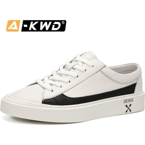 2019 Fashion Lace-up Sneakers Mens Korean Version Men' Genuine Leather Shoes Casual Shoes Fashionable Styling Qualiy Brand Flats