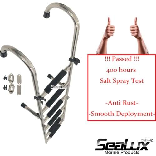 Sealux Stainless Steel 304 3+3 Steps Folding Ladder Boarding Ladder with Handle for Marine Boat Yacht Fishing Sail