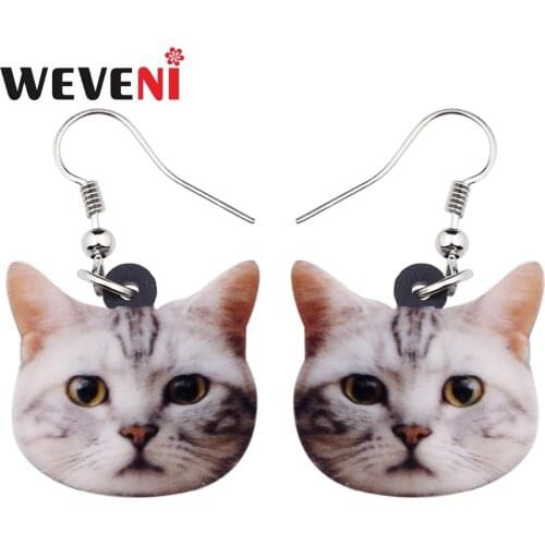 WEVENI Acrylic Cute Kitten Cat Earrings Big Long Dangle Drop Women Girl Ladies Fashion Anime Novelty Jewelry Wholesale Accessory