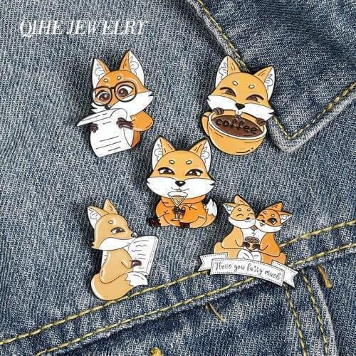 Cute doctor fox Enamel Lapel Pins Like reading & coffee Brooches Badges Fashion Cartoon Pins Gifts for Friend Jewelry Wholesale