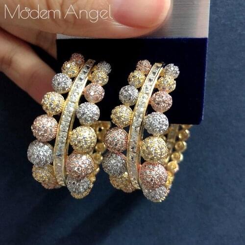 ModemAngel Luxury Ball Connected Geometry Design Earrings Jewelry Cubic Zircon Wedding Bridal for Women Wedding Jewelry