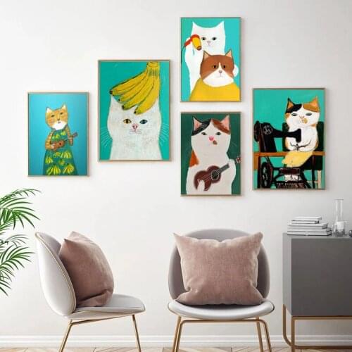 Cartoon Cute Cat Modern Posters And Prints Canvas Painting Wall Picture For Living Room Kids Bedroom Cuadros Home Decor Nursery