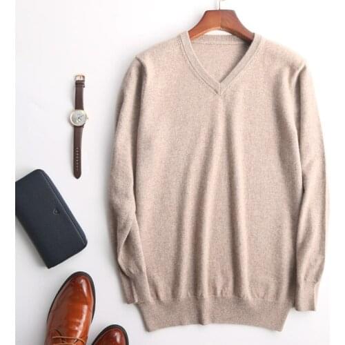 JECH Men Cashmere V Neck Sweaters Winter Autumn Wool Fashion Solid Pullovers Knitted Sweaters Plus Size XXXL High Quality