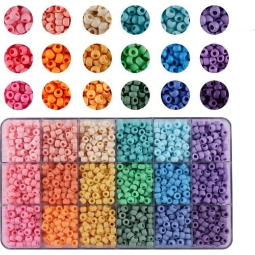 2600pcs Acrylic Barrel Pony Beads Sets 18 colors Rainbow Color Pony Beads with Elastic String Jewelry Making Set DIY Bead Kit