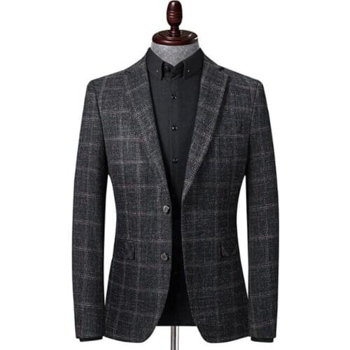 New Arrival Mens Wool Blazer Striped Jacket Elbow Patch Blazer Tweed Blazers Coat Business Casual Overcoat