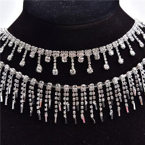 New Bling Rhinestone Dance Crystal Chain Tassels Curtain Shiny DIY Decoration Sew on Garment Shoes Necklace Trimming 1 Yard /Lot