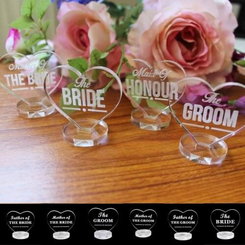 New Clear Acrylic Love Heart Wedding Table Centerpiece -The Bride/Groom Name Plaque for Wedding Party Favor Supply Decoration