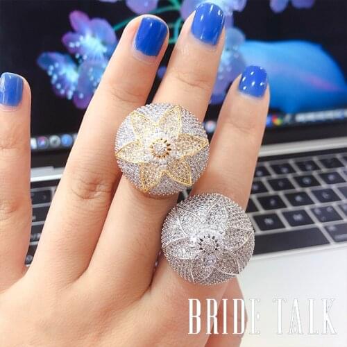 Bride Talk Luxury Super Big Ring Paved Zirconia Brass Jewelry Accessories Engagement Wedding Crystal Shiny Rings For Women Gift