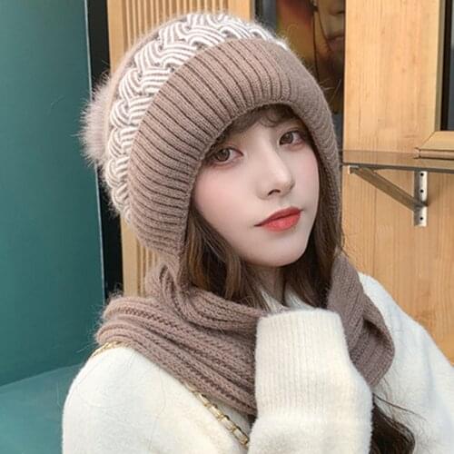 Women Autumn Winter Skullies Beanies Soft Warm Girls Korean Blend Knitted Circle Loop Scarf Cap Ladies Outdoor Sports Hat