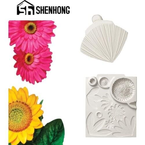 SHENHONG Leaf Veiner Cake Dessert Sunflower Daisy Silicone Sugarpaste Icing Fondant Mold Decorating Crafts Candies Clay