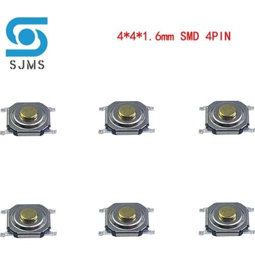 SJMS 100PCS Waterproof Copper Pillar Tactile Push Button Switch 4x4X1.6 Micro Switch 4*4*1.6 mm mini Tact Switch SMD 4 Pin
