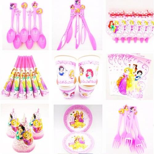 Three Priness Kids Birthday Queen Movie Baby Birthday Party Decorations caps napkins Kids Girl Party Supplies Party Decoration
