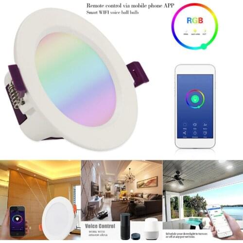 1Pcs 9W RGB Smart WIFI Led downlight Dimmable Ceiling Recessed Spot Light for mobile phone control & compatible with alexa