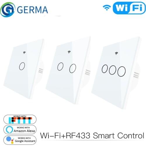 WiFi Smart Glass Panel Switch Tuya App Remote Control Work With Alexa Echo Google Home RF433 EU Type White Touch 1/2/3 Gang