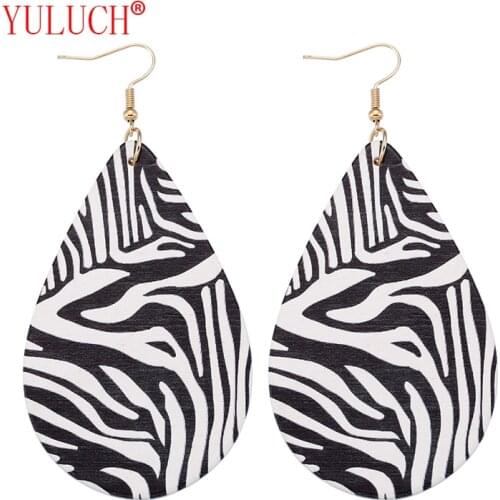 YULUCH Popular design womens jewelry accessories for natural African wooden painted zebra pattern drop pendant earrings gift